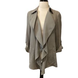 Chico's Green Soft Ruffle Jacket Womens XS Open Front Lyocell